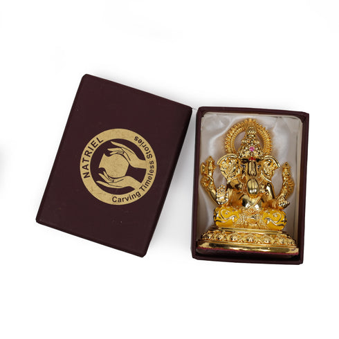 Gold-Coated Ganesha Figurine with Yellow Dhoti - Spiritual Home Décor