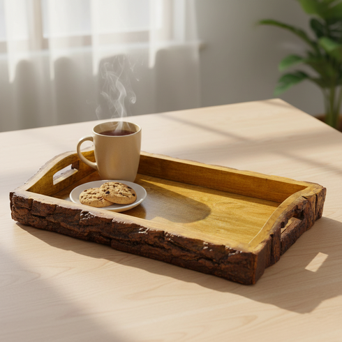Hand-Carved Rustic Wooden Serving Tray – Kitchen Décor Item