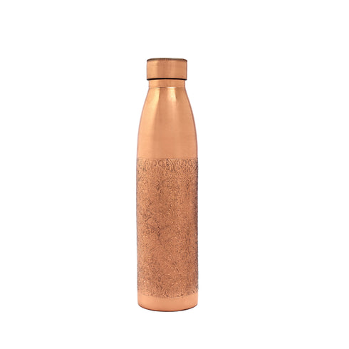 Hand-Etched Pure Copper Water Bottle – Floral Design for Ayurvedic Wellness