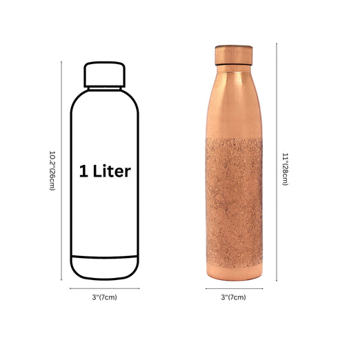 Hand-Etched Pure Copper Water Bottle – Floral Design for Ayurvedic Wellness