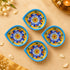 Handcrafted Blue Pottery Diya with Colourful Floral Motifs