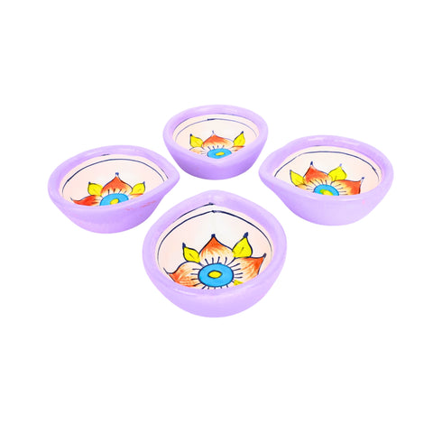 Hand-Painted Ceramic Diyas - Set of 4 - Lavender