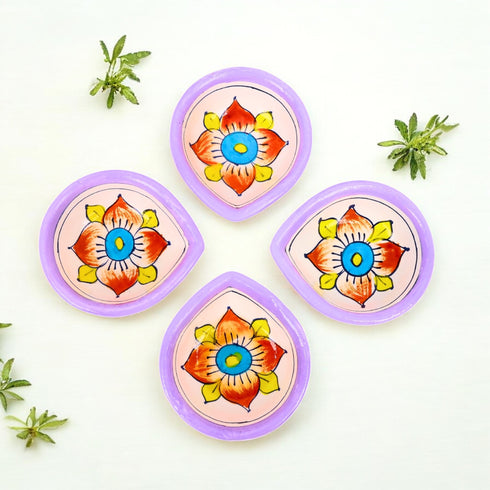 Hand-Painted Ceramic Diyas - Set of 4 - Lavender