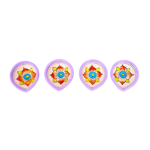 Hand-Painted Ceramic Diyas - Set of 4 - Lavender