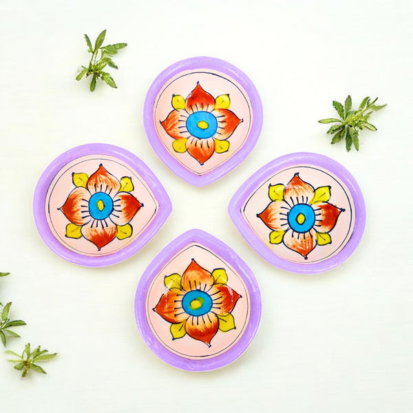 Hand-Painted Ceramic Diyas - Set of 4 - Lavender