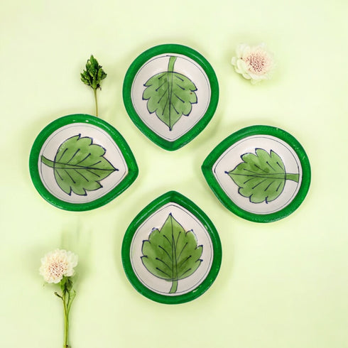 Hand-Painted Ceramic Diyas - Set of 4 – Green