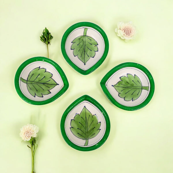 Hand-Painted Ceramic Diyas - Set of 4 – Green
