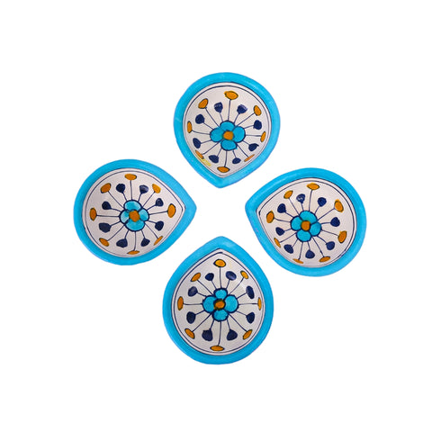 Hand-Painted Ceramic Diyas - Set of 4 – Lavender & Turquoise