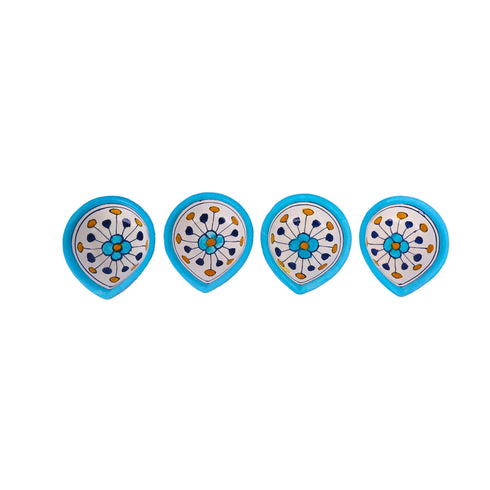Hand-Painted Ceramic Diyas - Set of 4 – Lavender & Turquoise