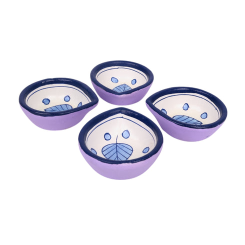 Hand-Painted Ceramic Diyas - Set of 4 – Lavender and Blue