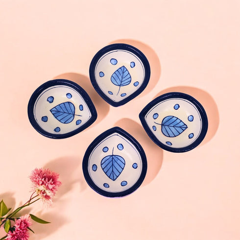 Hand-Painted Ceramic Diyas - Set of 4 – Lavender and Blue