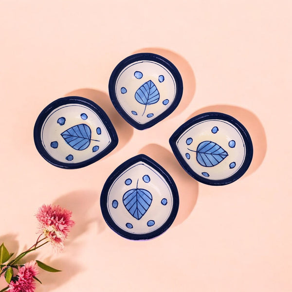 Hand-Painted Ceramic Diyas - Set of 4 – Lavender and Blue