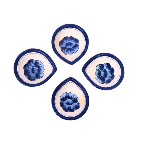 Hand-Painted Ceramic Diyas - Set of 4 – Lavender and Blue
