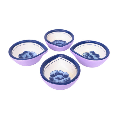 Hand-Painted Ceramic Diyas - Set of 4 – Lavender and Blue