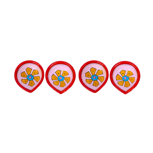 Hand-Painted Ceramic Diyas - Set of 4 – Lavender and Red
