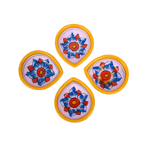 Hand-Painted Ceramic Diyas - Set of 4 – Lavender and Yellow