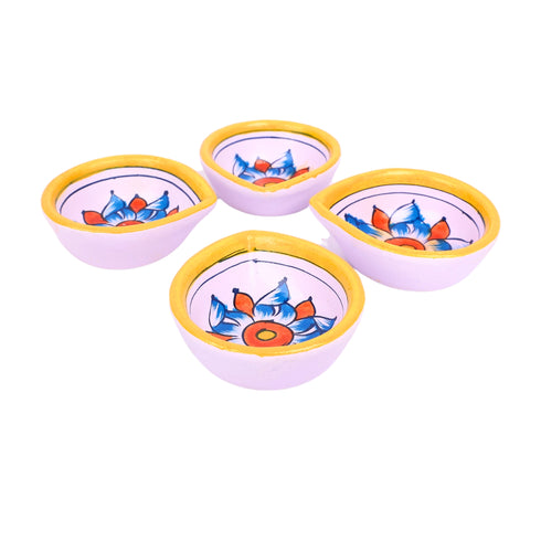 Hand-Painted Ceramic Diyas - Set of 4 – Lavender and Yellow