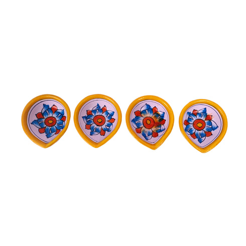 Hand-Painted Ceramic Diyas - Set of 4 – Lavender and Yellow