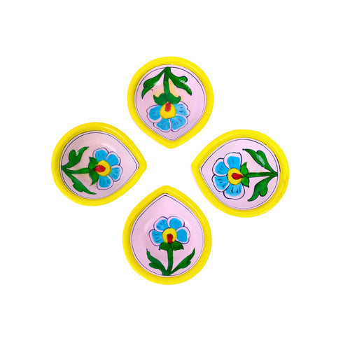 Hand-Painted Ceramic Diyas - Set of 4 – Lavender and Yellow