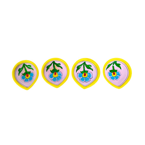 Hand-Painted Ceramic Diyas - Set of 4 – Lavender and Yellow