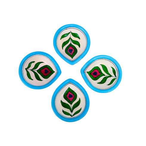 Hand-Painted Ceramic Diyas - Set of 4 – Turquoise