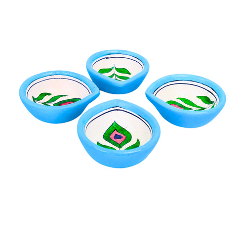 Hand-Painted Ceramic Diyas - Set of 4 – Turquoise