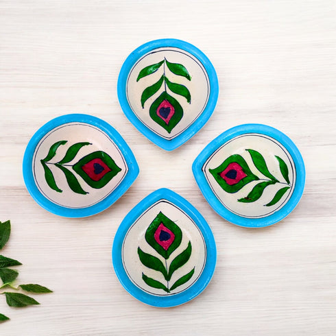 Hand-Painted Ceramic Diyas - Set of 4 – Turquoise