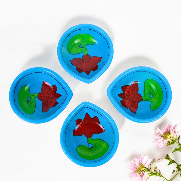 Hand-Painted Ceramic Diyas - Set of 4 – Turquoise