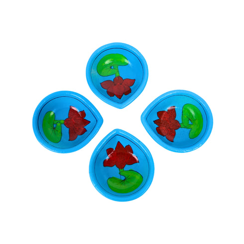 Hand-Painted Ceramic Diyas - Set of 4 – Turquoise