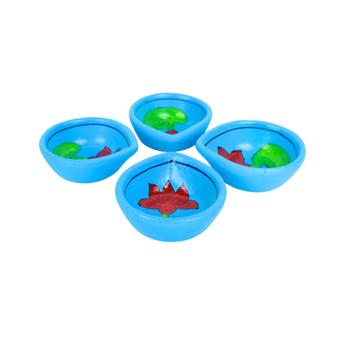 Hand-Painted Ceramic Diyas - Set of 4 – Turquoise