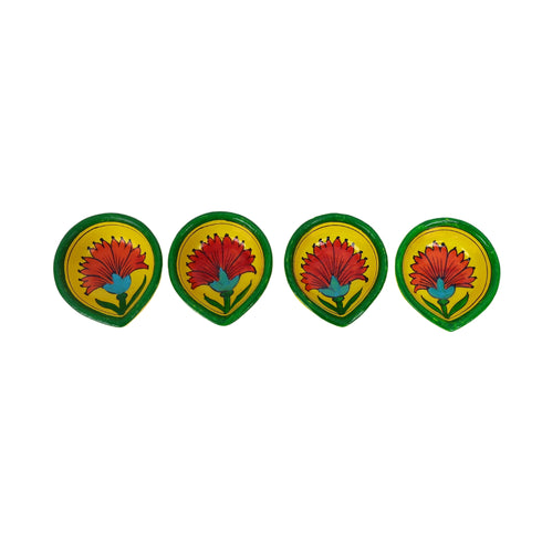 Hand-Painted Ceramic Diyas - Set of 4 – Yellow and Green