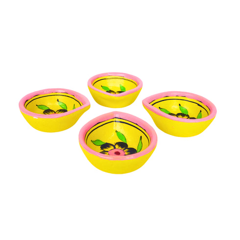 Hand-Painted Ceramic Diyas - Set of 4 – Yellow and Pink