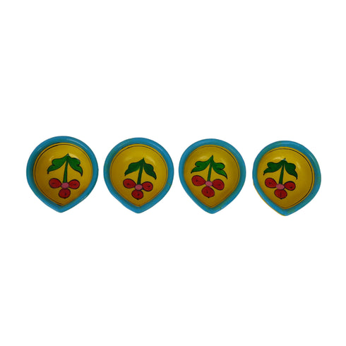 Hand-Painted Ceramic Diyas - Set of 4 – Yellow and Turquoise