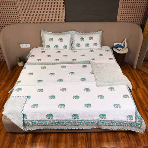 Hand Block Print Elephant Mulmul Double Bed Cotton Dohar