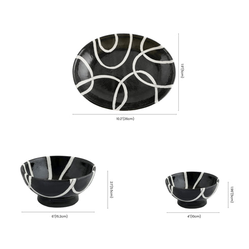 Handcrafted Black & White Blue Pottery Bowl & Plate Set – Modern Jaipur Art