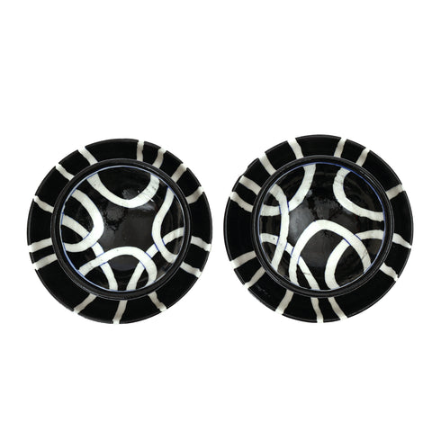 Handcrafted Black & White Blue Pottery Bowl & Plate Set – Modern Jaipur Art