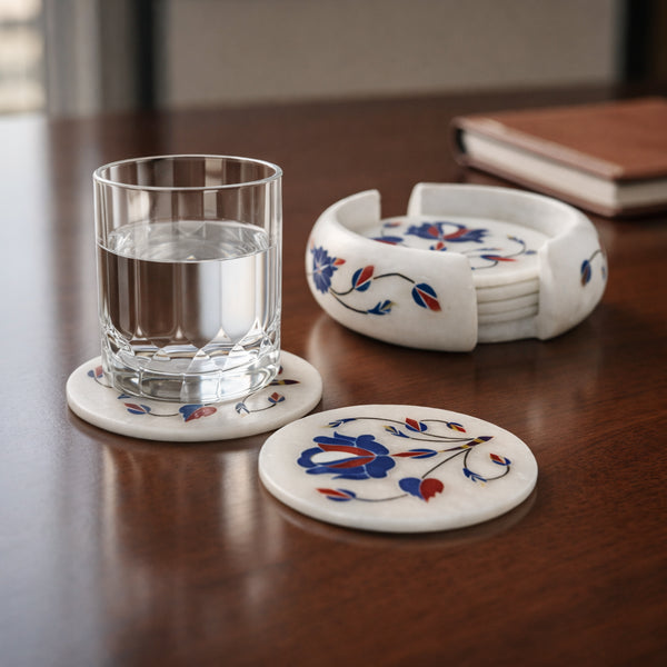 Handcrafted Blue Marble Inlay coasters
