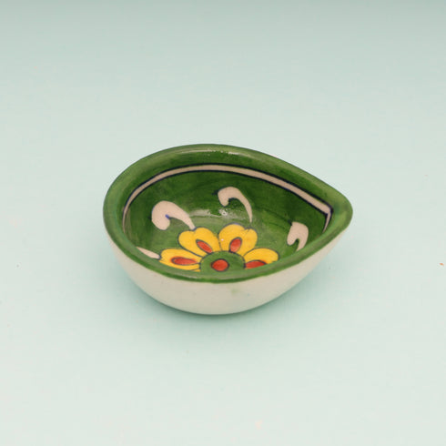 Handcrafted Blue Pottery Decorative Diyas Set - Green