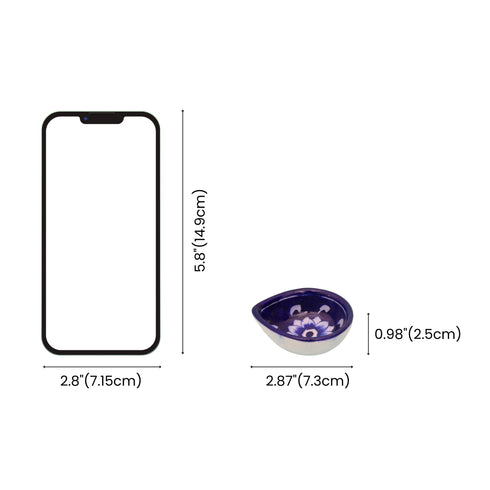 Handcrafted Blue Pottery Diyas Set - Blue - Leaf-Design