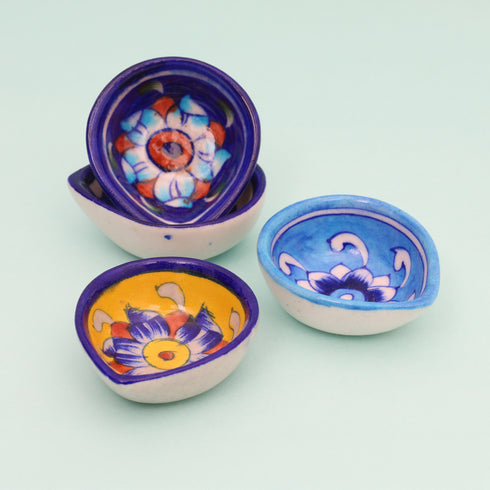 Handcrafted Blue Pottery Diyas Set (Assorted Designs)