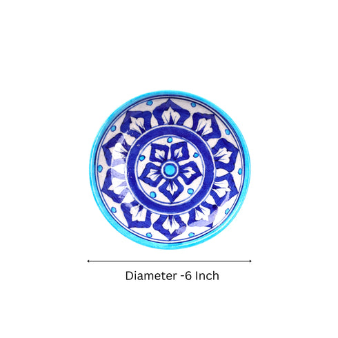 Handcrafted Blue Pottery Floral Decorative Plate—Cyan Blue