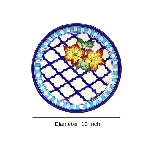 Handcrafted Blue Pottery Floral Decorative Plate—White and Blue