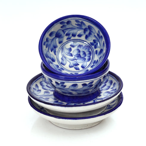 Handcrafted Blue Pottery Serving Set - Traditional Floral Dining Collection (Set of 2)