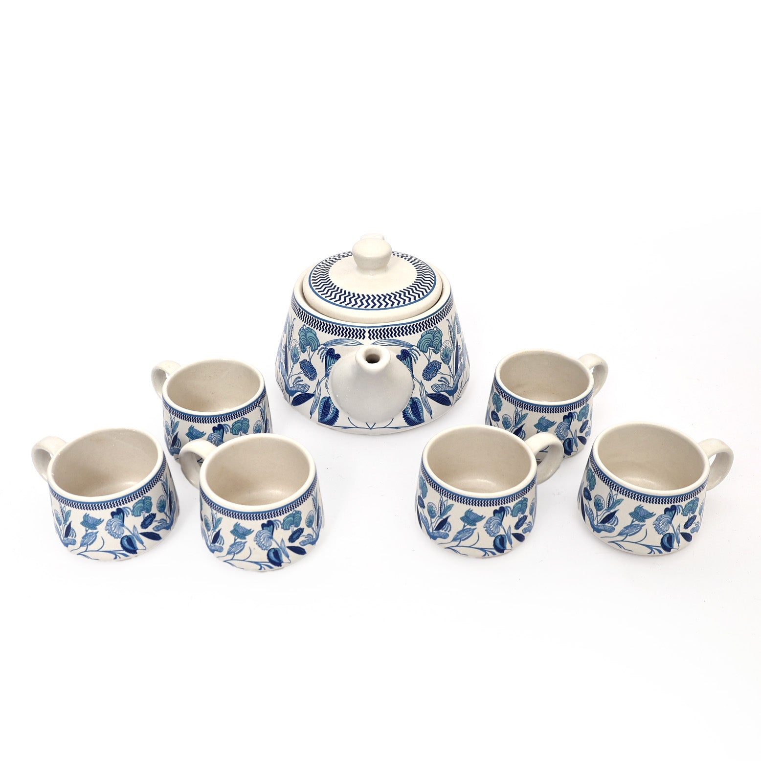 Handcrafted Blue Teapot and cup set (1 Kettle and 6 cups)