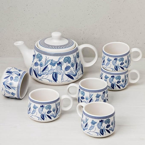 Handcrafted Blue Teapot and cup set (1 Kettle and 6 cups)