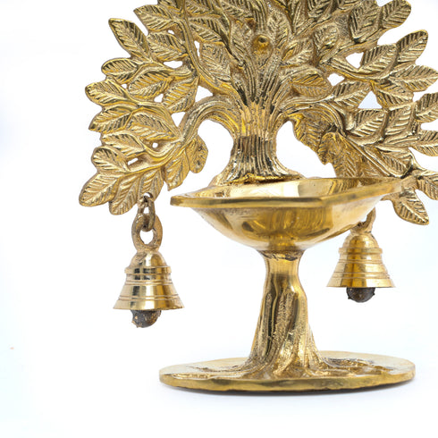 Handcrafted Brass Akhanda Diya Tree with Bells