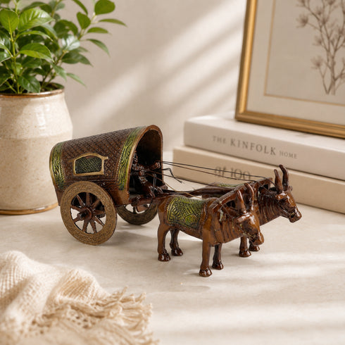 Handcrafted Brass Bullock Cart Showpiece