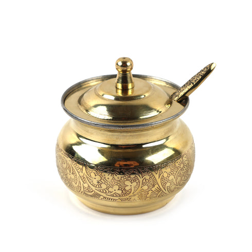 Handcrafted Brass Ghee Pot Tin-Lined with Lid & Spoon