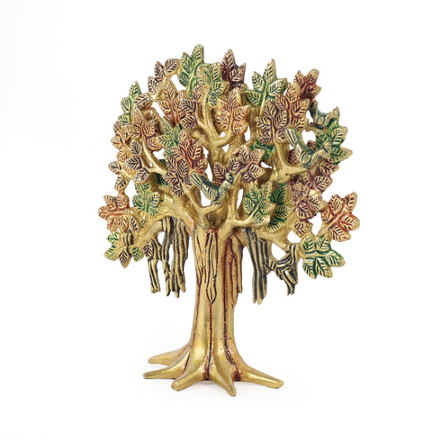 Handcrafted Brass Kalpavriksha Tree with Multi-Coloured Leaves