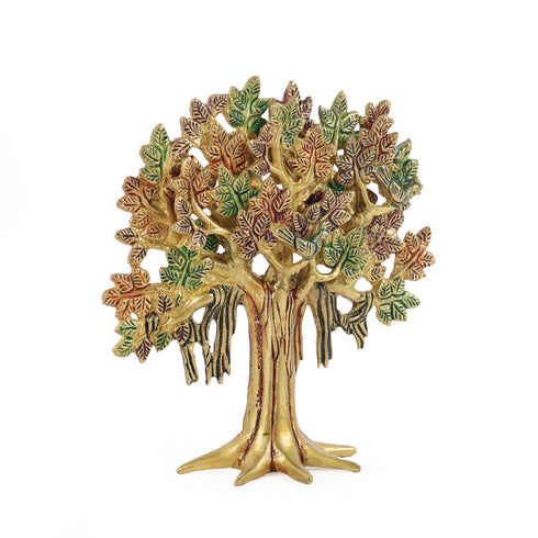 Handcrafted Brass Kalpavriksha Tree with Multi-Coloured Leaves